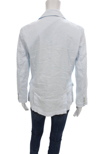 120% Lino Womens Linen Blue Blazer Button Long Sleeve Size 46