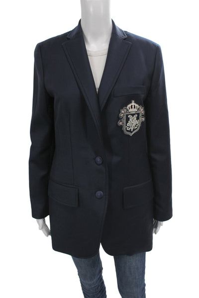 DMN Paris Women Blue Wool Blazer Button Closure Preppy Size S