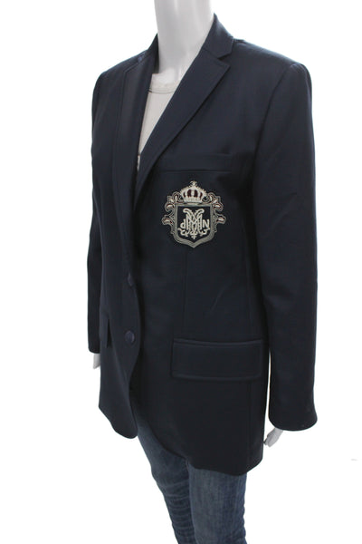 DMN Paris Women Blue Wool Blazer Button Closure Preppy Size S