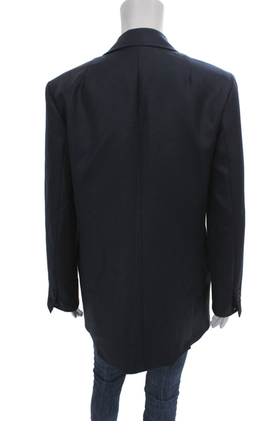 DMN Paris Women Blue Wool Blazer Button Closure Preppy Size S