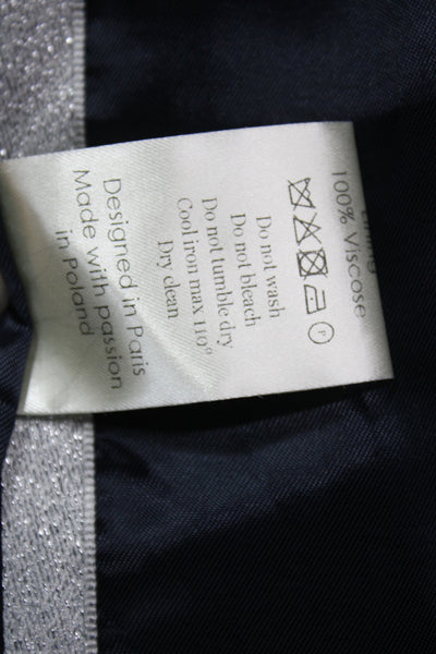 DMN Paris Women Blue Wool Blazer Button Closure Preppy Size S