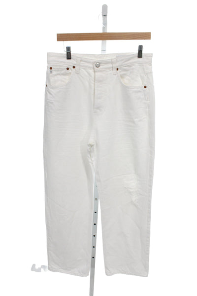 Club Monaco Women Straight Jeans White High Waist 100% Cotton Size 28