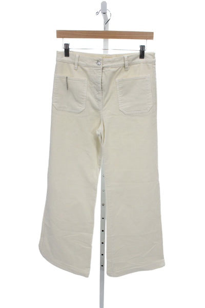 Nili Lotan Women Cropped Pants Ivory Cotton Blend Button 29in Inseam Size 4