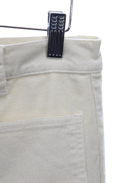 Nili Lotan Women Cropped Pants Ivory Cotton Blend Button 29in Inseam Size 4
