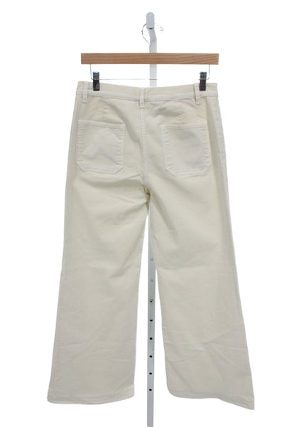 Nili Lotan Women Cropped Pants Ivory Cotton Blend Button 29in Inseam Size 4