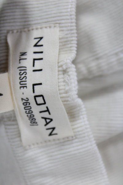 Nili Lotan Women Cropped Pants Ivory Cotton Blend Button 29in Inseam Size 4
