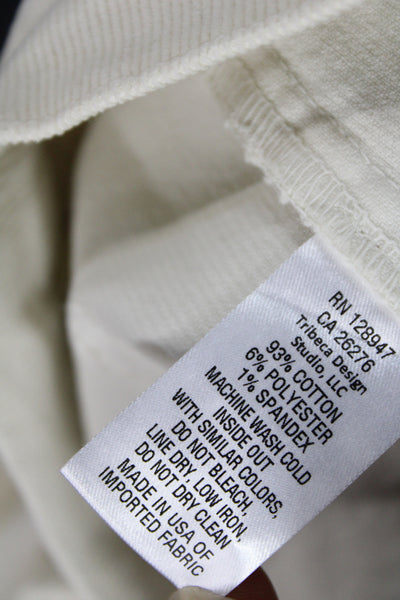 Nili Lotan Women Cropped Pants Ivory Cotton Blend Button 29in Inseam Size 4
