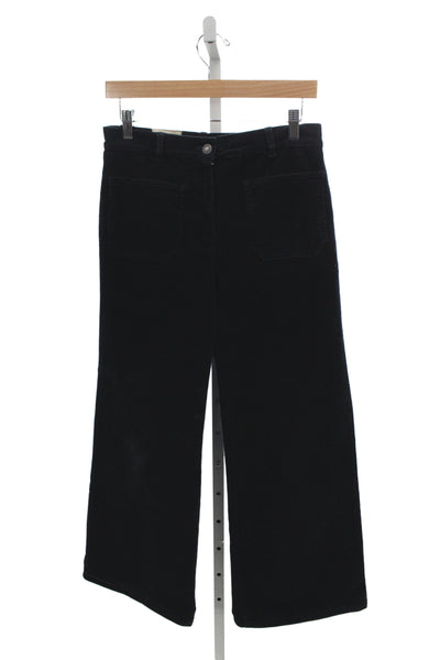 Nili Lotan Women Cropped Cotton Pants Black Button Closure Size 28