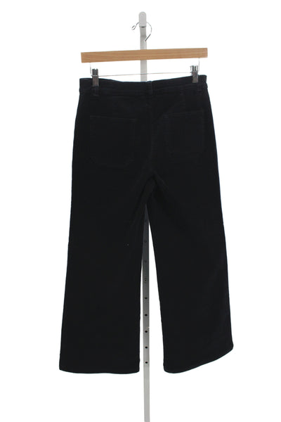 Nili Lotan Women Cropped Cotton Pants Black Button Closure Size 28