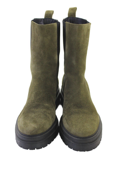 Ba&Sh Womens Suede Leather Ankle Boots Shoes Dark Green Size 10
