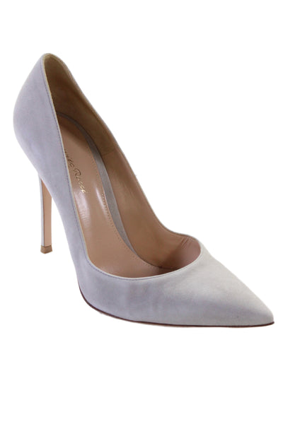 Gianvito Rossi Womens Suede Pointed Toe High Heels Pumps Shoes Gray Size 10