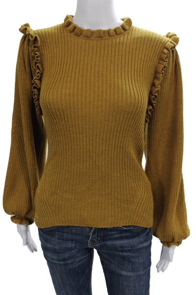 Ulla Johnson Womens Alpaca Mock Neck Pullover Sweater Gold Long Sleeve Size S