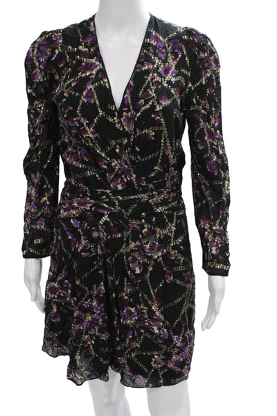 Ba&Sh Women Wrap Dress Multicolor Floral V-Neck Long Sleeve Knee Length Size 1