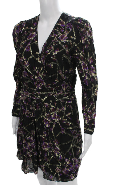 Ba&Sh Women Wrap Dress Multicolor Floral V-Neck Long Sleeve Knee Length Size 1