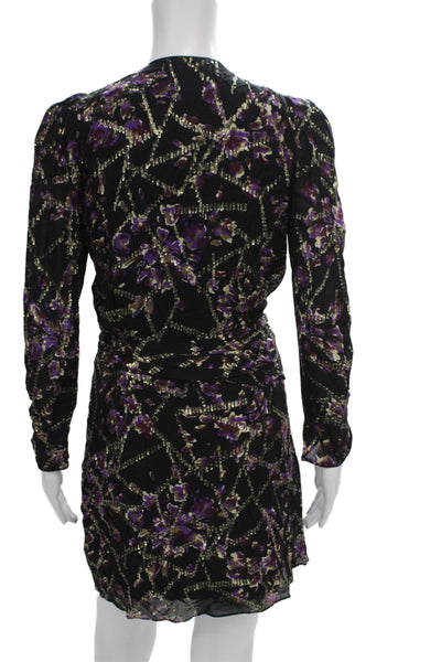Ba&Sh Women Wrap Dress Multicolor Floral V-Neck Long Sleeve Knee Length Size 1