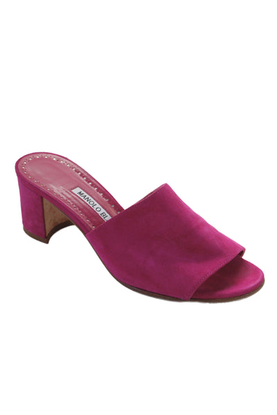 Manolo Blahnik Womens Suede Open Toe Block Heels Pink Size 5