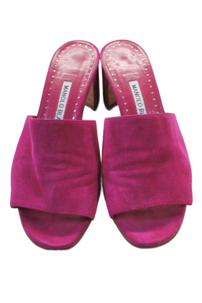 Manolo Blahnik Womens Suede Open Toe Block Heels Pink Size 5