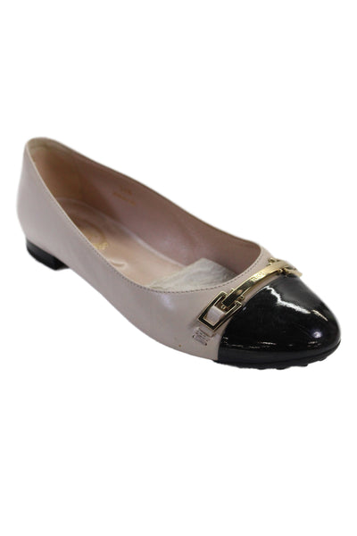 Tods Women Leather Colorblock Flats Tan Black Size 5