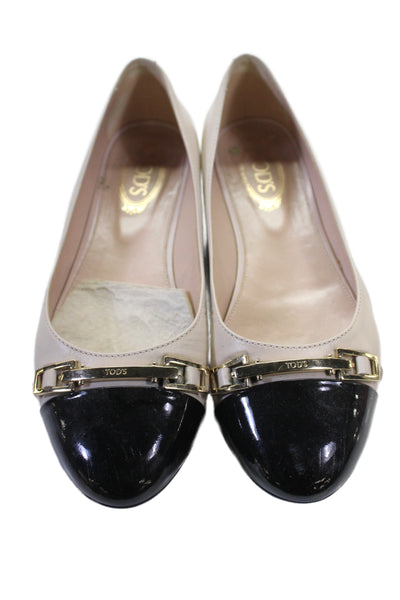 Tods Women Leather Colorblock Flats Tan Black Size 5
