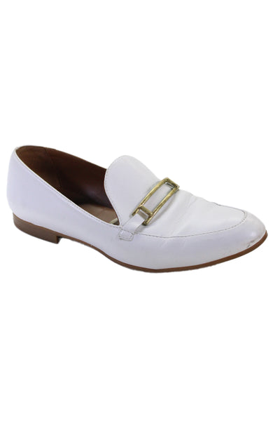 Aquatalia Women Almond Toe Buckled Loafers Size 5 White