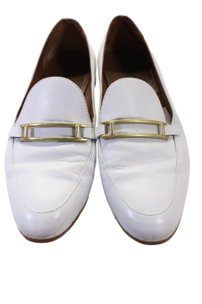 Aquatalia Women Almond Toe Buckled Loafers Size 5 White