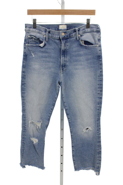 Mother Women Cropped Jeans Blue Mid Rise Cotton Blend Inseam 26 Size 34