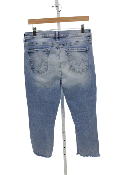 Mother Women Cropped Jeans Blue Mid Rise Cotton Blend Inseam 26 Size 34