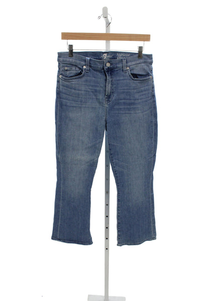 7 For All Mankind Womens Cropped Blue High Rise Jeans Cotton Blend Size 30