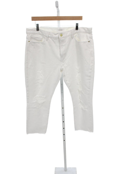 Frame Womens White Cropped Mid Rise Jeans Cotton Blend Size 32