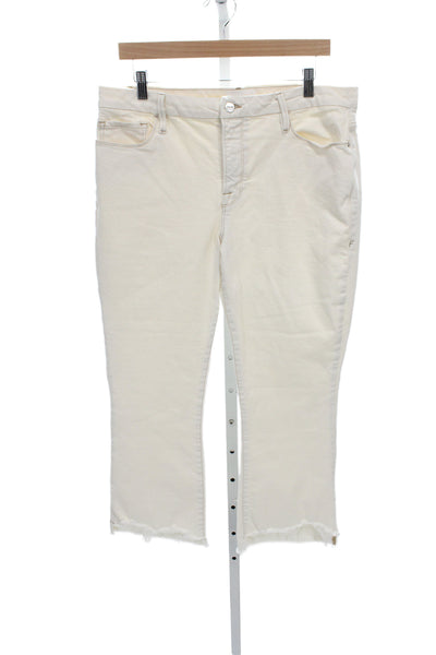 Frame Womens Cropped Ivory Cotton Blend Jeans Zip Closure Size 32
