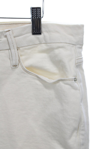 Frame Womens Cropped Ivory Cotton Blend Jeans Zip Closure Size 32