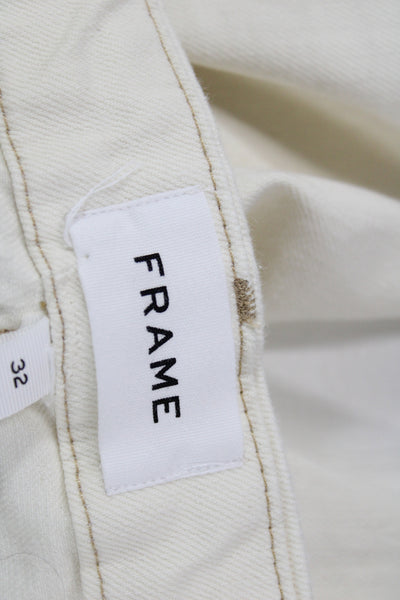 Frame Womens Cropped Ivory Cotton Blend Jeans Zip Closure Size 32
