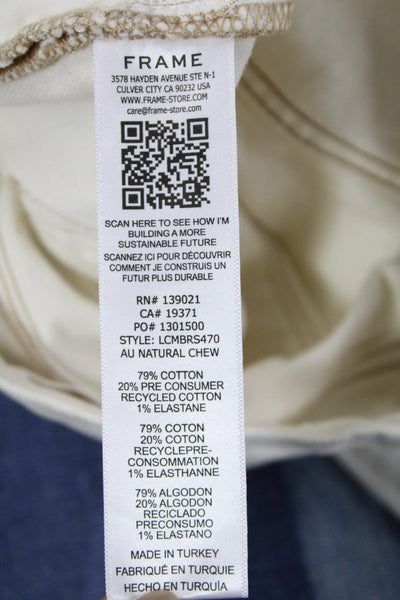 Frame Womens Cropped Ivory Cotton Blend Jeans Zip Closure Size 32