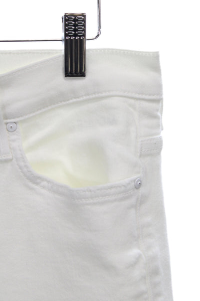 Mother Women Cropped High Rise White Jeans Button Cotton Blend Size 33