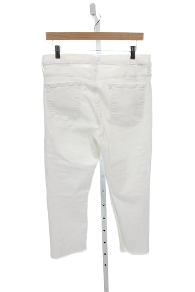Mother Women Cropped High Rise White Jeans Button Cotton Blend Size 33