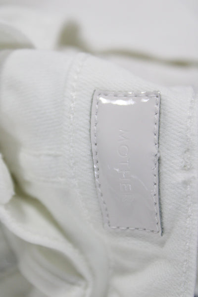 Mother Women Cropped High Rise White Jeans Button Cotton Blend Size 33