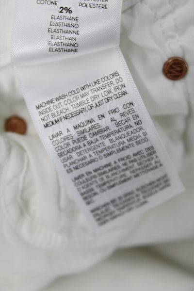 Mother Women Cropped High Rise White Jeans Button Cotton Blend Size 33