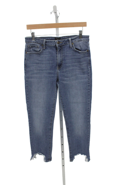 Just Black Womens Cropped Blue Mid Rise Cotton Blend Jeans Size 31