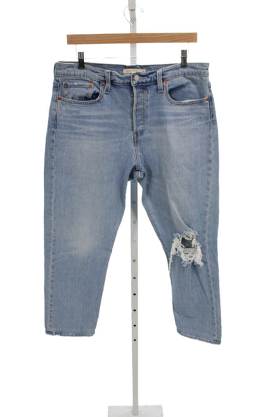 Levis Women Straight Jeans Blue Cotton Blend Mid Rise 28 Inseam 90s Size 32