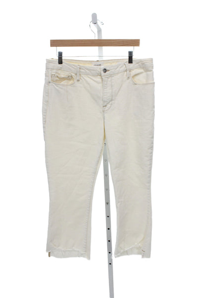 Frame Women Bootcut Jeans Ivory Cotton Blend Mid Rise Size 33