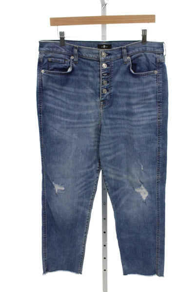 7 For All Mankind Womens Cropped High Rise Blue Jeans Size 32