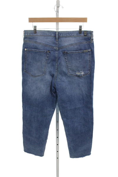 7 For All Mankind Womens Cropped High Rise Blue Jeans Size 32