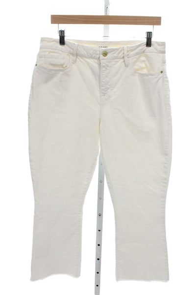 Frame Women Designer Bootcut Jeans Ivory Mid Rise Button Cotton Blend Size 33