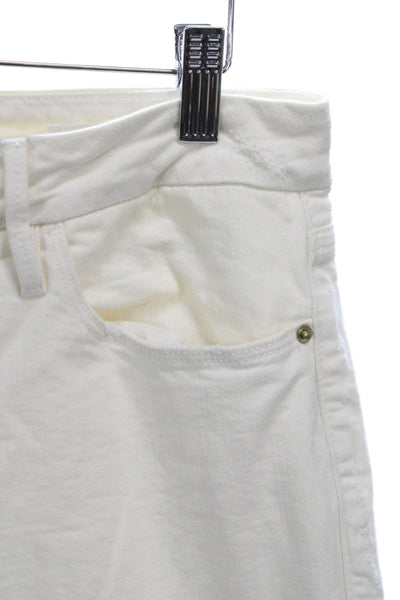 Frame Women Designer Bootcut Jeans Ivory Mid Rise Button Cotton Blend Size 33