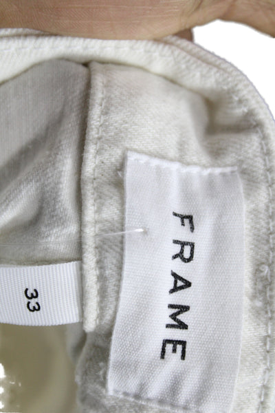 Frame Women Designer Bootcut Jeans Ivory Mid Rise Button Cotton Blend Size 33