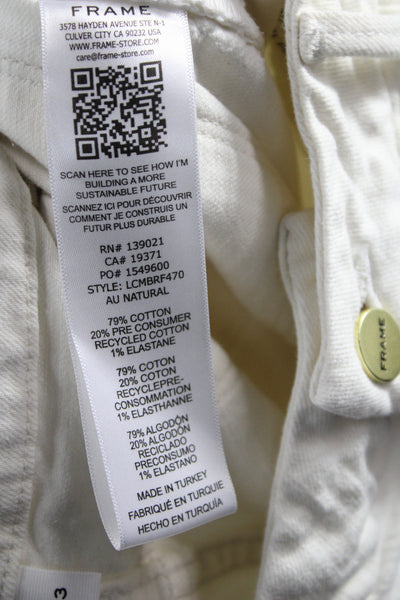 Frame Women Designer Bootcut Jeans Ivory Mid Rise Button Cotton Blend Size 33