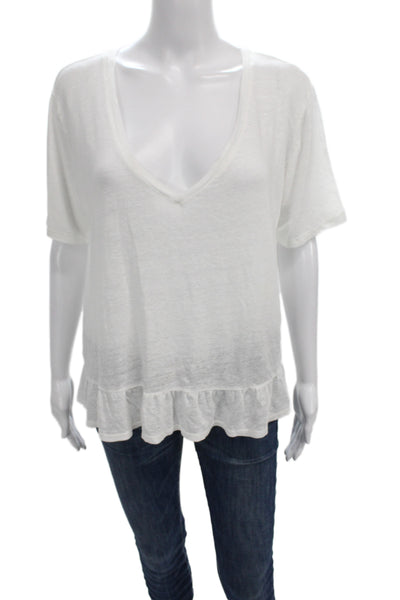 Velvet by Graham & Spencer Womens Basic Linen V Neck Short Sleeve Tshirt Size L