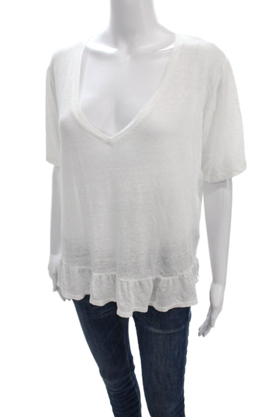 Velvet by Graham & Spencer Womens Basic Linen V Neck Short Sleeve Tshirt Size L