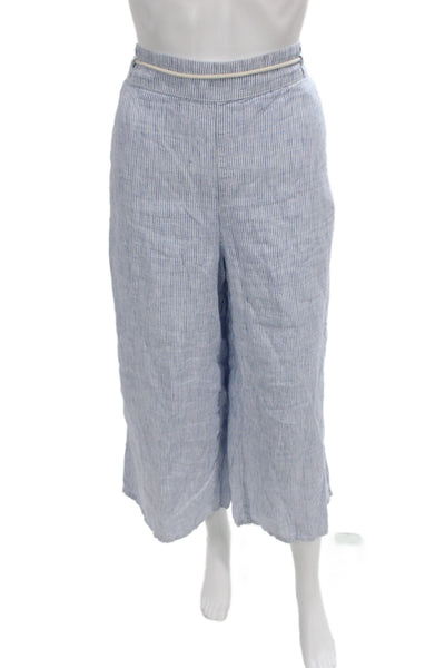 Tahari Women Cropped Linen Striped Pants Blue Pull On Size XL