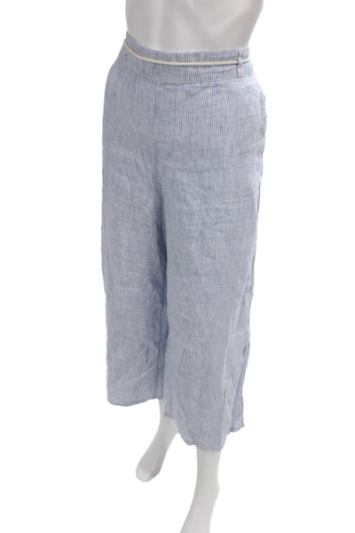 Tahari Women Cropped Linen Striped Pants Blue Pull On Size XL